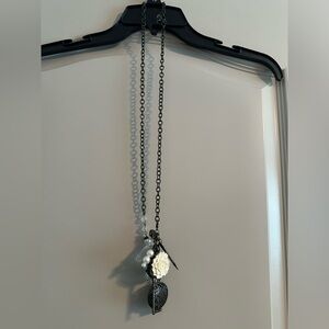 Plunder necklace bronze flower locket key arrow beads EUC